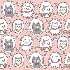 Cartoon cute sweet cat seamless pattern vector.