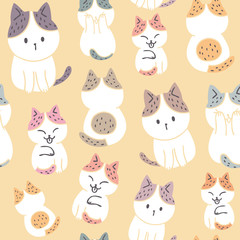 Cartoon cute sweet cat seamless pattern vector.