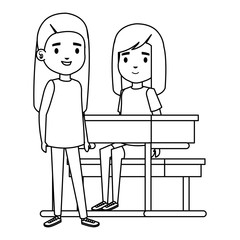 cute little students girls in school desk