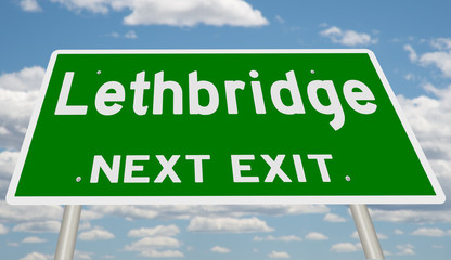 Rendering of a green highway sign for Lethbridge