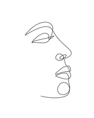 Deurstickers Abstract male face icon. Continuous line drawing. Editable vector line. © ColorValley