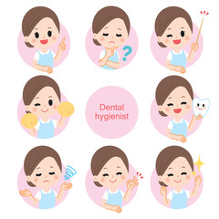 Dental assistant dental hygienist illustration icon set