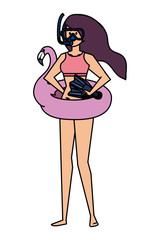 beautiful girl with flemish float and diving equipment