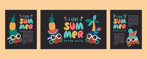 I love summer. Vector templates with fun summer illustration. Design element for summer concept and other use.