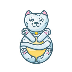 Abstract flat line illustration of stylized cat roly poly doll