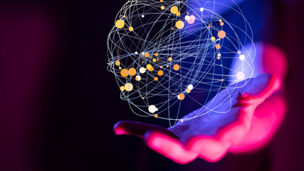 touching global network and data exchanges over the world 3D rendering