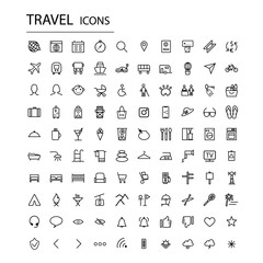  Set universal travel icons. Modern tourism icons to use for web site and mobile UI, example web site hotel, site travel.Outline