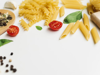 Obraz na płótnie Canvas Flat lay composition of pasta with copyspace