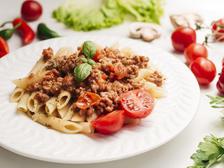Tasty plate of pasta bolognese