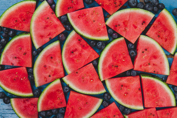 Summer composition with blueberries and watermelon portions