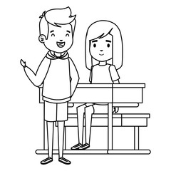 cute little students couple in school desk