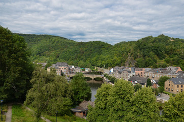 The Ourthe river crossing the town of La Roche-en-Ardenne, in Belgium