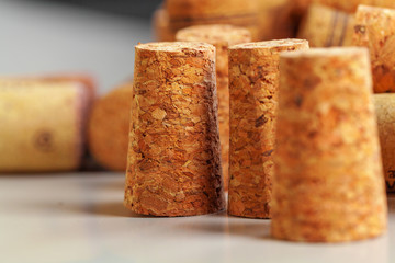 Heap of used vintage wine corks close-up