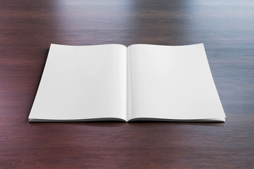 Blank A4 magazine mockup on wood 3D rendering