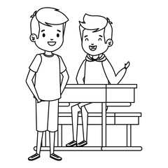 happy little students boys seated in school desk