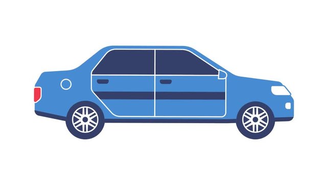 Blue car sedan flat icon. Looped animation with alpha channel.