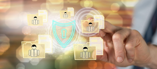 Man touching a personal data security concept