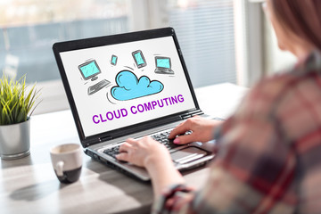 Cloud computing concept on a laptop screen