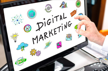 Digital marketing concept on a computer monitor