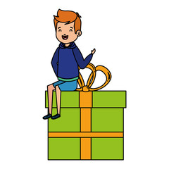 little school boy seated in giftbox