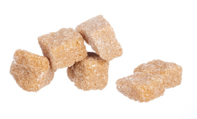brown sugar cubes isolated on white background