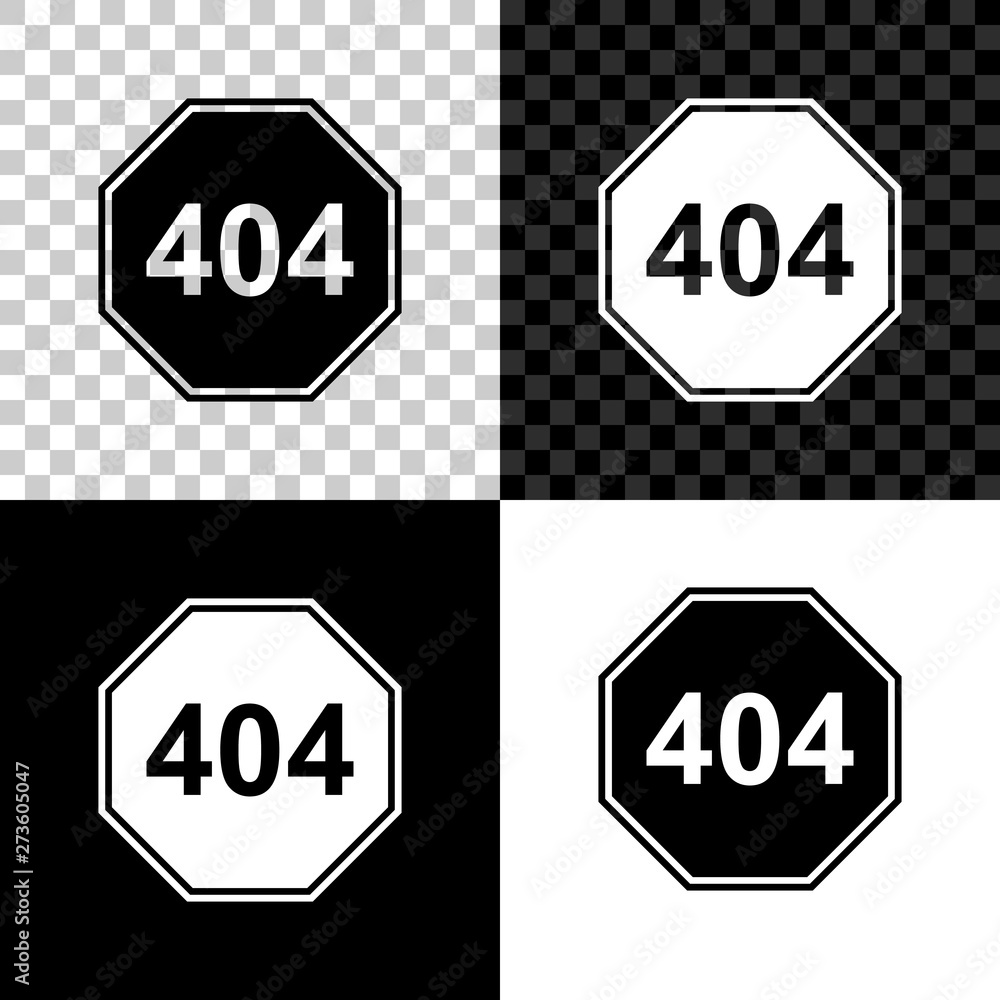 Poster page with a 404 error icon isolated on black, white and transparent background. template reports tha