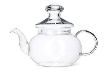 Glass teapot isolated on white background studio shot