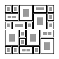 An Example of Arrangement of Different Frames on the Wall for Pictures or Photos, Vector Illustration