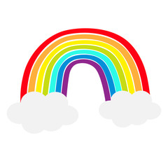 Rainbow icon. Two clouds in the sky. Colorful line set. Cloud shape. Cute cartoon kawaii kids clip art. Greeting card. LGBT community. Gay flag symbol. Flat design. White background.