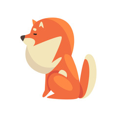 Cute Sitting Pomeranian Spitz, Funny Pet Dog Cartoon Character, Side View Vector Illustration