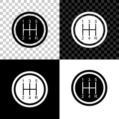 Gear shifter icon isolated on black, white and transparent background. Transmission icon. Vector Illustration