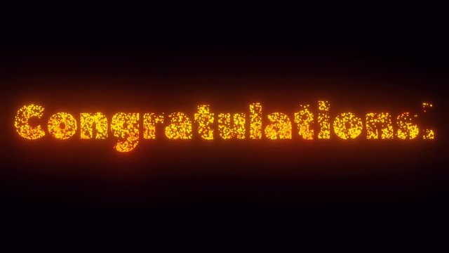 Congratulations Text On Black Background, 3 Fonts Versions Flying Sparks, Particles Looping 2D Animation