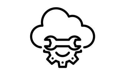 Cloud storage settings linear icon. Thin line illustration. Web hosting preferences. Cloud computing with cogwheel contour symbol. Vector isolated outline drawing - Vecto