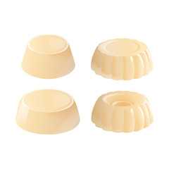 Homemade vanilla pudding. Set of sweet custard jelly desserts. Vector illustration isolated on white background.