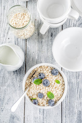 Healthy cereal and milk breakfast concept