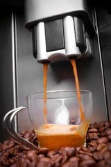 Espresso machine making coffee