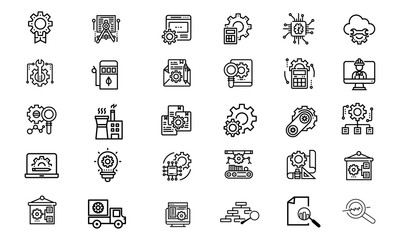 Engineering. Set of outline vector icons. Contains such Icons as Manufacturing, Engineer, Production, Settings and more. - Vector 