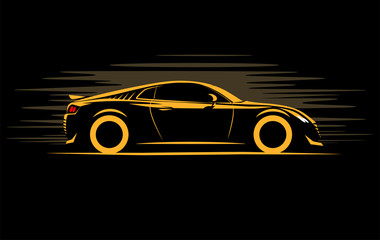 stylized simple drawing sport super car coupe side view on a dark background