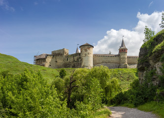 Fototapeta na wymiar Mediaeval fortress in Kamianets-Podilskyi city, view from south, Ukraine