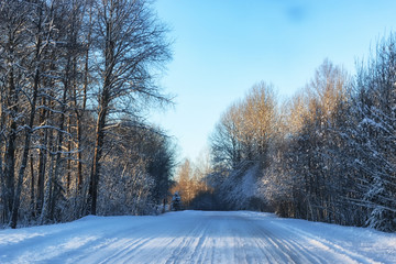 winter road landscape sunlight snow