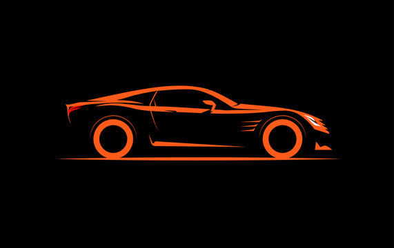 orange sports car silhouette on black background clip art preview