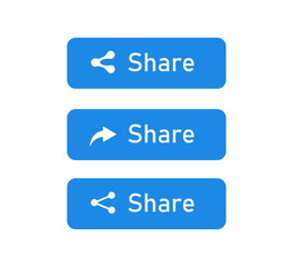 Blue share button isolated on white background. Internet technology symbos.
