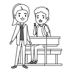cute little students couple in school desk