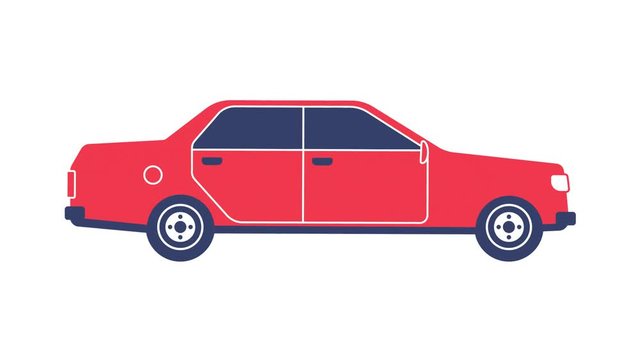 Red classic abstract car sedan rides flat looped animation with alpha channel