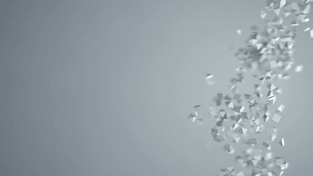 White pyramids are floating spirally on edge and free space. Seamless loop 3D render animation