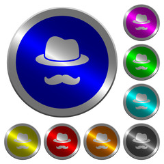 Incognito with mustache luminous coin-like round color buttons