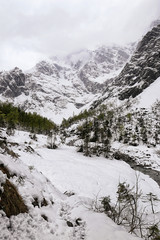 Fototapeta na wymiar Deep snow in the valley with river