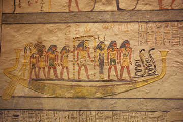 Hathor on board of the solar boat in the tomb of Ramesses IX