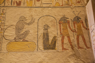 Bas relief of Seth and Anubis in the tomb of Ramesses IX