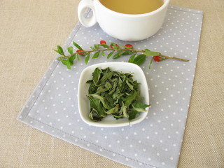 A cup of goji leaves tea